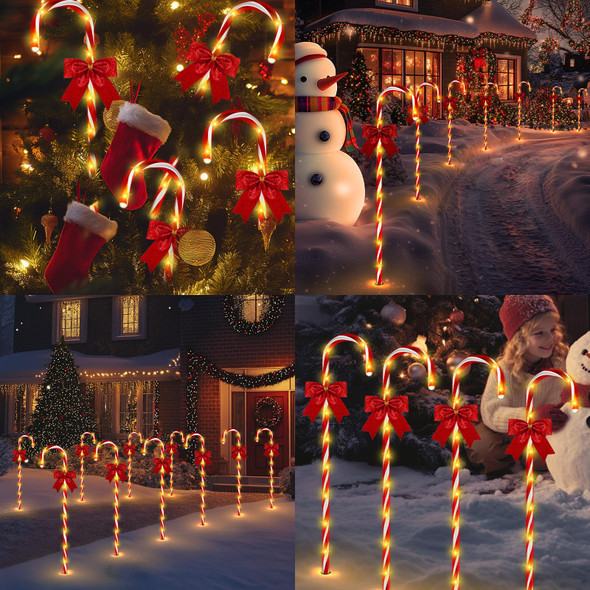 Christmas Solar Candy Cane Pathway Lights, 12Pcs 120 LED 40" Christmas Lights Outdoor Decorations with Red Bow Waterproof, 8 Modes Timer Remote Christmas Walkway Lights for Xmas Yard Lawn Patio Decor