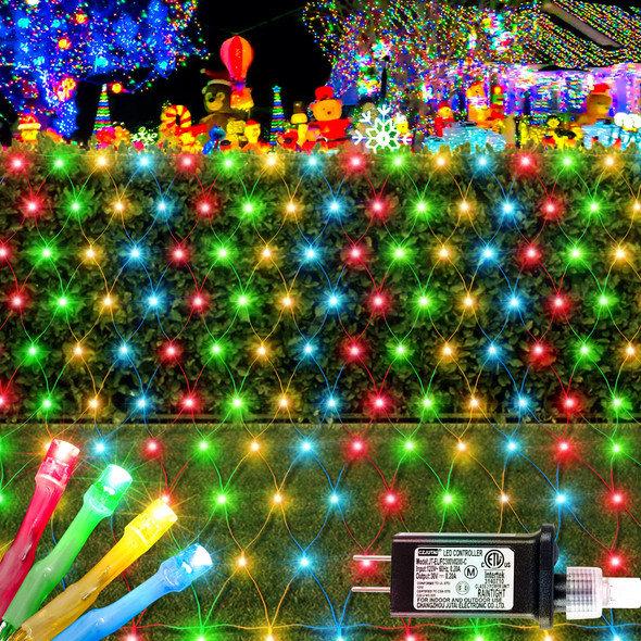 HEYFUNi 192 LED Net Lights Outdoor Mesh Lights,8 Modes Net Lights for Bushes Plug in, Waterproof Christmas Net String Lights for Bushes Ceiling Wedding Indoor Outdoor(9.8ft x 6.6ft,Multicolor)