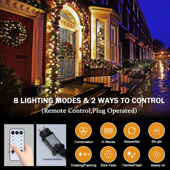Christmas String Lights Plug in, 98Ft 200LED Twinkle String Lights with Remote 8 Modes Fairy Lights Waterproof for Outdoor Indoor Tree Garden Yard Wall Christmas Decor (Warm White)
