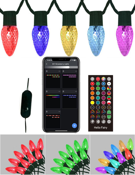 Smart RGB C9 Christmas Lights Outdoor 79FT 100LEDs, DIY Chasing Effects LED Christmas Lights with Timer Music Sync APP Remote, Waterproof Extendable Color Changing String Lights for House Outdoor