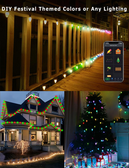 Smart RGB C9 Christmas Lights Outdoor 79FT 100LEDs, DIY Chasing Effects LED Christmas Lights with Timer Music Sync APP Remote, Waterproof Extendable Color Changing String Lights for House Outdoor