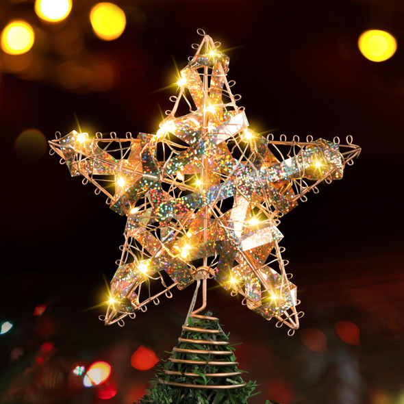 Christmas Tree Star Topper with Lights, 8" Gold Star Ornaments for Christmas Tree, Battery Operated Star Tree Toppers Christmas Decorations, Led Tree Topper, Estrella para Arbol De Navidad