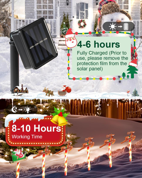 Solar Christmas Pathway Lights, 12Pack, 72LED, 8 Light Modes, Water-Resistant, Santa Sleigh and Reindeer Outdoor Decoration, Christmas Yard Lights, Christmas Lawn Decorations for Outdoors