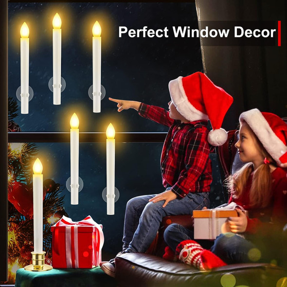 HINZER Christmas Window Candles with Timer Remote 8 Pack Battery Operated Candles LED Candle Lights Christmas Decorations Electric Candles Window Lights Flameless Taper Candles with Suction Cups