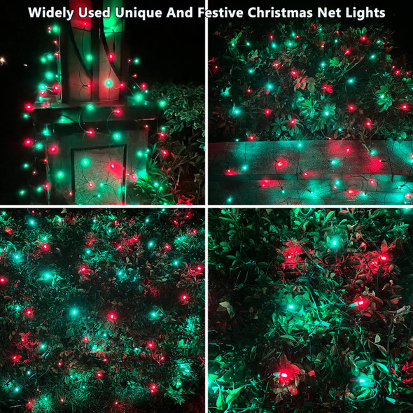 HISHINY LED Christmas Net Lights Outdoor Christmas Decorations Lights 5ftx5ft 100LED Green Wire, Connectable Bush Mesh Net Lights String for Halloween Christmas Party,Shrub,Yard,Tree（Red&Green）