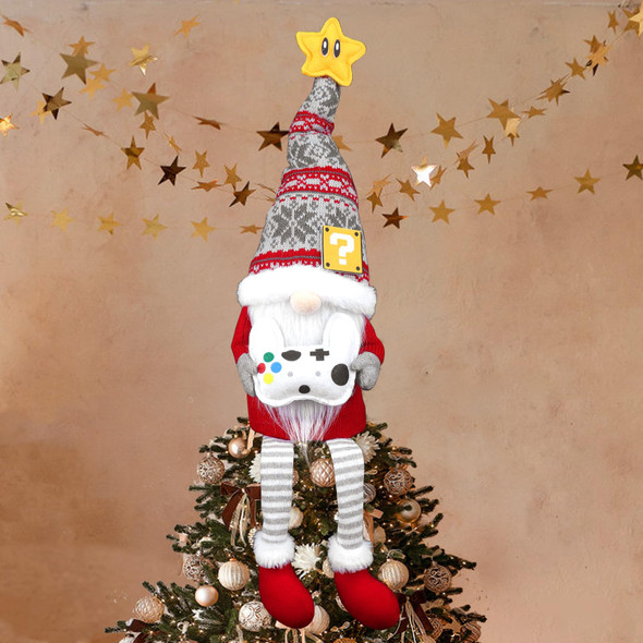 Gnome Christmas Tree Topper, Gnome Tree Topper Christmas Decorations, Handmade Small Funny Christmas Ornaments Santa Gnomes with Star, Christmas Tree Decorations Gamer s