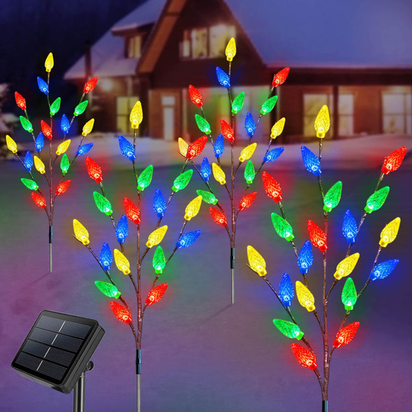 Homeleo Set of 4 d Solar Christmas Pathway Lights Outdoor,Waterproof Solar Powered Christmas Trees,80 LEDs Multicolor C6 Small Xmas Tree for Front Porch,Patio,Outside Yard Christmas Decorations