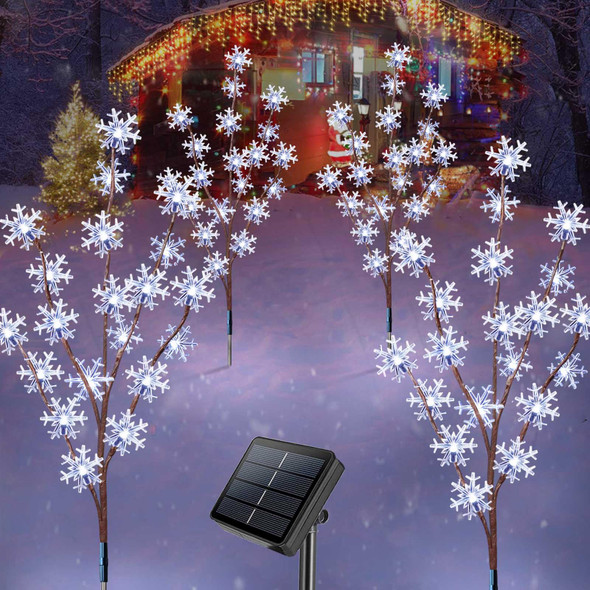 Homeleo 4 Set Snowflake Solar Christmas Lights,Bright White 80 LEDs Prelit Snowflake Tree,Waterproof Pathway Landscape Lights,Solar Decorative Lights for Outdoor Christmas Patio Porch Yard Decorations