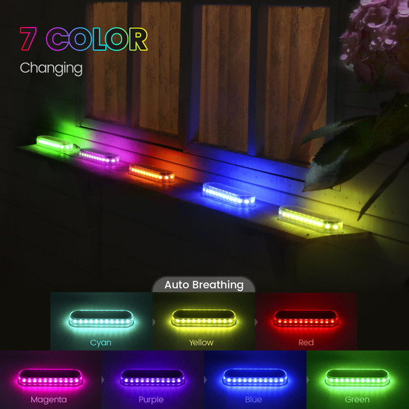 Solar Step Lights Outdoor Waterproof LED, RGB Color Changing Stick on Solar Lights Auto ON Off, Deck Step Lights Solar Powered Decor for Stairs,Pool,Yard,Patio(4 Pack)