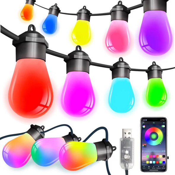 Outdoor String Lights Patio Lights String Lights for Outside Outdoor Lights for Patio Christmas Lights Outdoor Waterproof Shatterproof Dimmable Backyard Lights Outdoor 15 S14 Bulbs (27.5FT +6.5FT)
