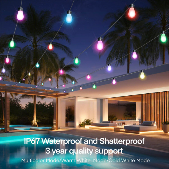 Outdoor String Lights Patio Lights String Lights for Outside Outdoor Lights for Patio Christmas Lights Outdoor Waterproof Shatterproof Dimmable Backyard Lights Outdoor 15 S14 Bulbs (27.5FT +6.5FT)