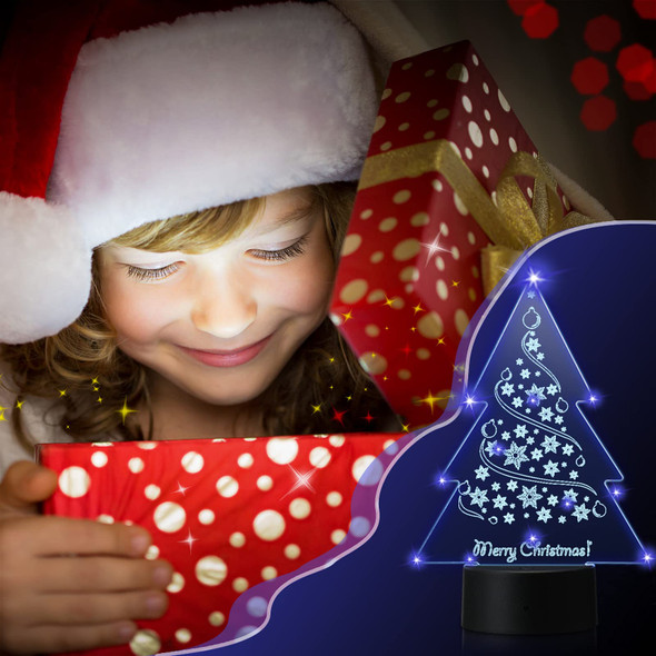 4 Pieces 3D Night Light LED Lamp Base with 4 Pieces Clear Acrylic Sheets 4 Pieces Remote Controls and 4 Pieces Charging Cables Adjustable 16 Colors 4 Modes for Child Room Bar (Christmas Tree Style)