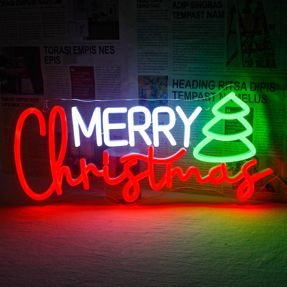 Christmas Neon Led Sign, Merry Christmas Neon Signs for Wall Decor, Christmas Tree Neon Light Sign with USB Powered for Christmas Party, Windows, Home Decor, Bedroom, Living room, Bar