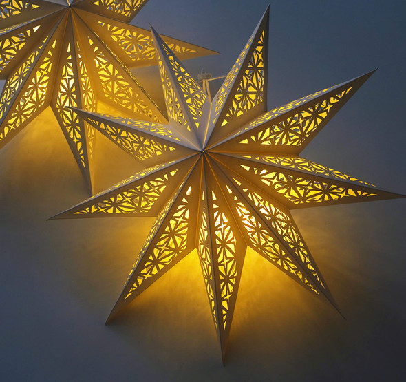 Christmas Star Paper Lantern with Fairy Lights – Hanging Lighted Paper Star Lampshade for Indoor Holiday & Party Decorations, Home & Window Décor