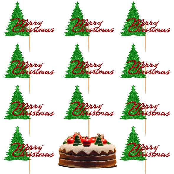 Christmas Cake Topper Red Glitter Merry Christmas Cake Topper Christmas Tree Party Cake Decoration for Christmas Xmas Holiday Party Cake Supllies-10pcs