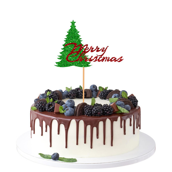 Christmas Cake Topper Red Glitter Merry Christmas Cake Topper Christmas Tree Party Cake Decoration for Christmas Xmas Holiday Party Cake Supllies-10pcs