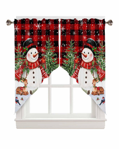Red Plaid Snowman Christmas Swag Curtains for Living Room/Bedroom, Elk Tree Snowflake Xmas Swag Kitchen Curtain Valances for Windows, Tier Topper Scalloped Curtain 2 Panels, 72" W x 36" L Red Plaid Snowman Christmas Swag Curtains for Living Room/Bedroom, Elk Tree Snowflake Xmas Swag Kitchen Curtain Valances for Windows, Tier Topper Scalloped Curtain 2 Panels, 72" W x 36" L