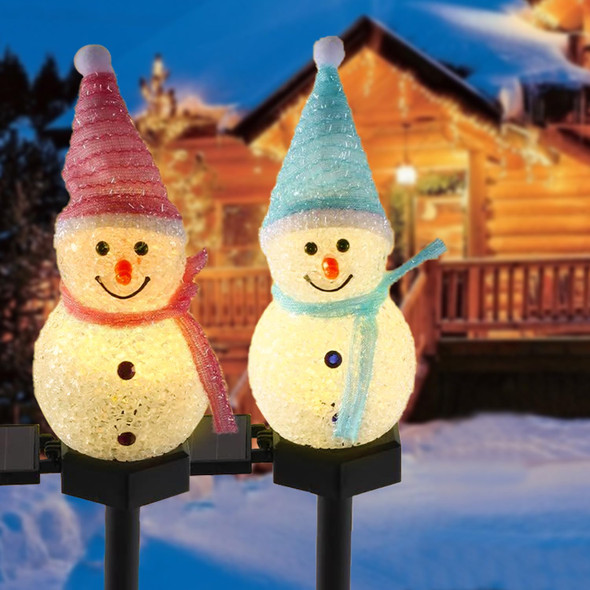 2 Pack Solar Snowman Christmas Lights, Outdoor Snowman Lights with Stake Solar Landscape Pathway Christmas Lights Outdoor Christmas Decorative Lights for Garden Yard Patio Porch Decor