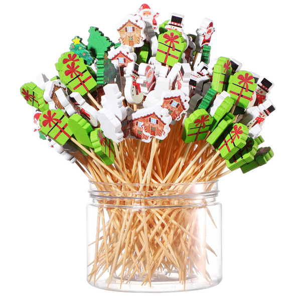 Hushee 500 Pcs Christmas Cocktail Picks Ugly Sweater Snowman Santa Appetizer Fruits Toothpicks Wooden Bamboo Toothpicks for Christmas Drink Topper Cake Food Party Decorations (Cute Style)