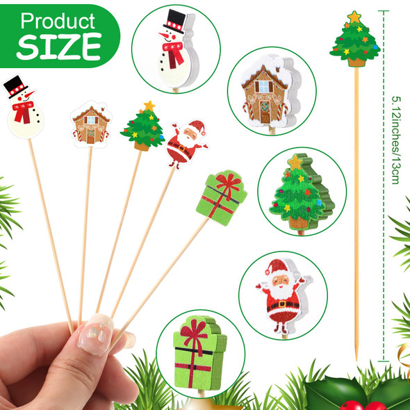 Hushee 500 Pcs Christmas Cocktail Picks Ugly Sweater Snowman Santa Appetizer Fruits Toothpicks Wooden Bamboo Toothpicks for Christmas Drink Topper Cake Food Party Decorations (Cute Style)