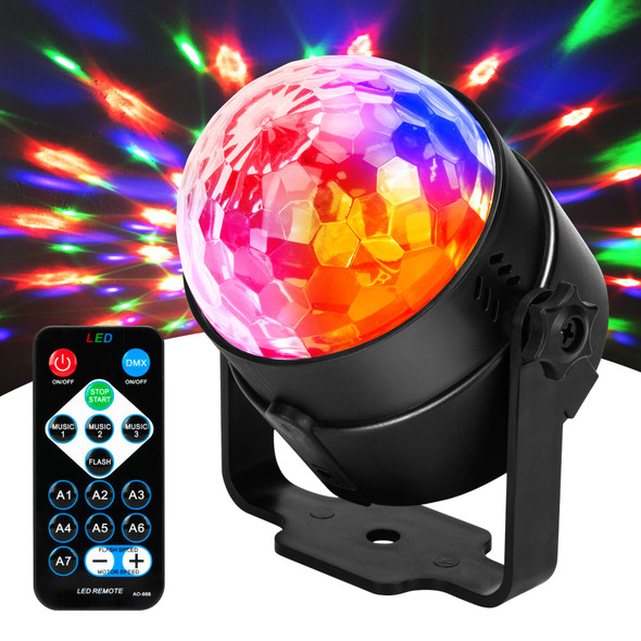 Disco Ball Party Lights, Christmas Decorations Lights Happy Year Party, Sound Activated RGB DJ Lights Rotating Stage Strobe Lamps with Wireless Remote for Room Decor