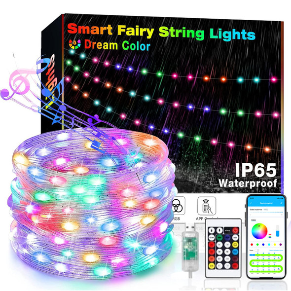 hyrion Bluetooth Smart Fairy Lights 33Ft Music Sync Color Changing Led Fairy Lights USB Powered APP Remote Control IP65 Waterproof Christmas Fairy String Lights for Tree Wedding Party Garden Decor