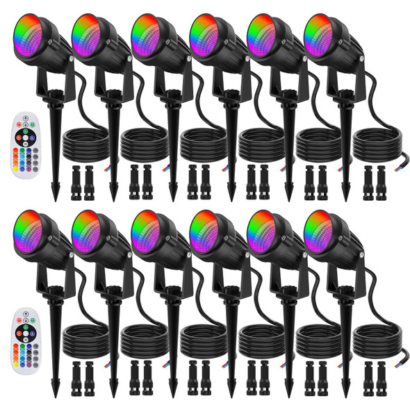 Christmas Spotlight Outdoor - RGB Low Voltage Landscape Lights 12W Color Changing LED Landscape Lighting with Remote Waterproof 12V Spot Lights Colored Uplight Multicolor Uplighting (12Pack)