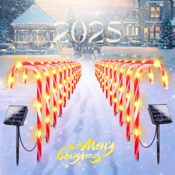 24-Pack d Solar Christmas Candy Cane Lights, Solar Pathway Lights Waterproof, Christmas Decorations Outdoor with 8 Modes for Party Patio Garden Lawn Yard Decor