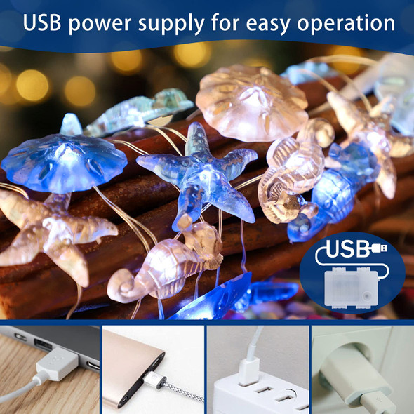 Impress Life Nautical Theme Decorative String Lights, Ocean Decor Under The Sea Sand Dollars Seahorse Beach Lights Battery&USB Plug in with Remote 10 ft 30 LEDs for Covered Outdoor Birthday Party