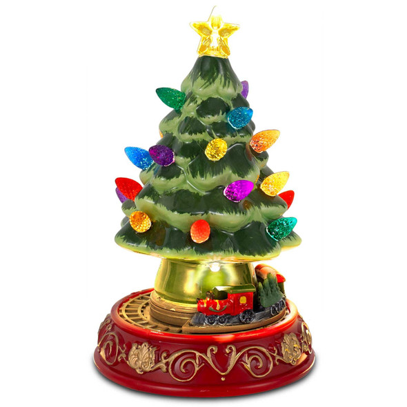 innodept12 Lighted Christmas Tree with Rotating Train - Prelit Tabletop Samll Tree Decor Animated Christmas Train with Top Star & Bulbs for Best Xmas Decoration