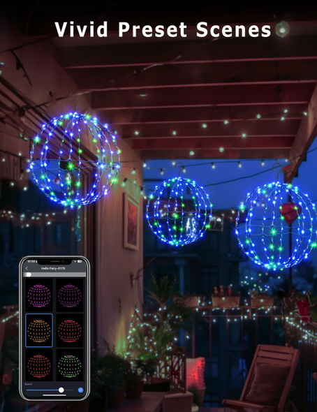 3 Pack 12" Smart Sphere Hanging Christmas Ball Lights Outdoor, Preset Lightshow Foldable Color Changing Christmas Lights, Bluetooth APP RGB Fairy Lights for Christmas Decorations