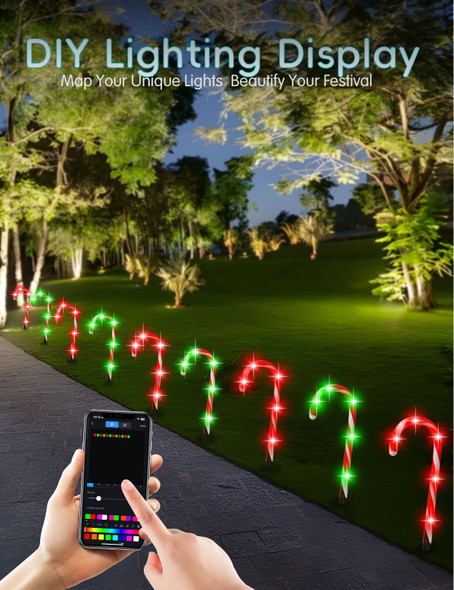 12 Pack Smart Christmas Pathway Lights Outdoor, DIY Chasing Effects Music Sync Timer APP Control RGB Candy Cane Lights, 10'' Outdoor Christmas Decorations for Yard Patio Walkway Garden, NO Extend 12 Pack Smart Christmas Pathway Lights Outdoor, DIY Chasing Effects Music Sync Timer APP Control RGB Candy Cane Lights, 10'' Outdoor Christmas Decorations for Yard Patio Walkway Garden, NO Extend
