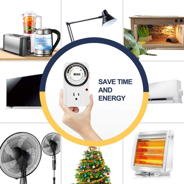 iPower 24 Outlet Timer Switch, Mechanical Heavy Duty Plugin Timer Indoor for Christmas String Light, 3-Prong, AC 1725W 1/2 HP, UL Listed, White, 4 Pack iPower 24 Outlet Timer Switch, Mechanical Heavy Duty Plugin Timer Indoor for Christmas String Light, 3-Prong, AC 1725W 1/2 HP, UL Listed, White, 4 Pack