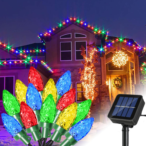 ITICdecor Solar String Christmas Lights C7 31ft 50 LED Colourful Strawberry Hanging Lights Outdoor Waterproof Green Wire Fairy Light Decoration for Garden Patio Yard Camping Party s for Dad Mom