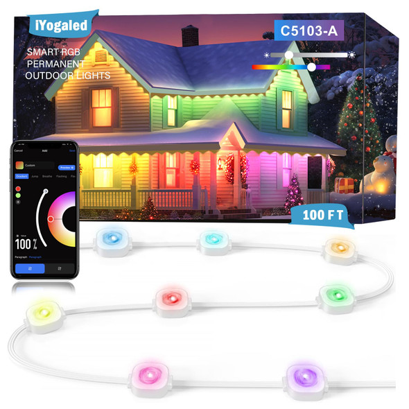 Permanent Outdoor Christmas Lights 100ft,Smart RGB Outdoor Lights Color Changing Eave Lights with 63 Scene Modes, IP67 Waterproof Permanent Holiday Lights Outdoor,APP,Voice,Remote Control Permanent Outdoor Christmas Lights 100ft,Smart RGB Outdoor Lights Color Changing Eave Lights with 63 Scene Modes, IP67 Waterproof Permanent Holiday Lights Outdoor,APP,Voice,Remote Control