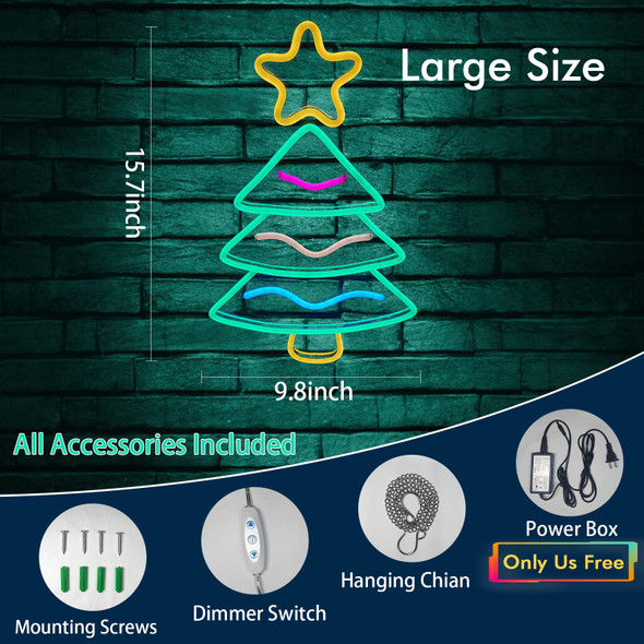 Christmas Tree Neon Lights for Christmas Decor LED Xmas Tree Neon Sign for Christmas Party, Wall, Home, Bedroom,Decoration,(Plug Included)