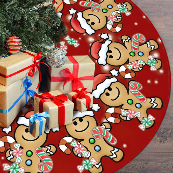 Jbralid Christmas Tree Skirt 48 Inch Christmas Gingerbread Sweet Candy Lollipop Xmas Tree Skirts Mat for Year Holiday Christmas Party Decorations