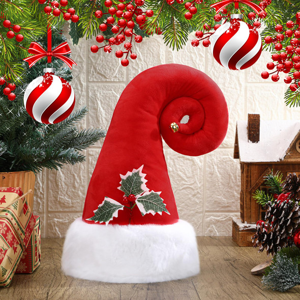 Santa Hat Christmas Tree Topper with Holly Decor Large Christmas Tree Topper 14.5 in Red Santa Claus Hat Christmas Tree Topper Santa Hat Tree Topper for Holiday Christmas Trees Decoration