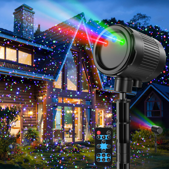 Christmas Projector Lights Outdoor, Halloween Light Projector RGB 3 Color Motion Star Light Show Halloween Projectors Outdoor for Party, Garden, Lawns, Courtyard, Christmas, Halloween, Year