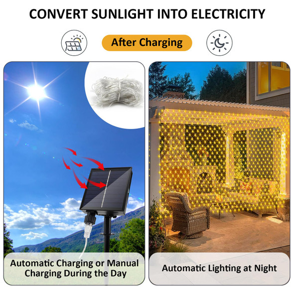 JIMACRO Solar Powered Net Lights Outdoor, 1.5 M x 1.5 M/4.9FT4.9FT 96LEDs Mesh Fairy Lights with 8 Modes, Remote Control, Waterproof Copper Wire Bush Fairy Lights for Xmas Tree Lawn Garden Décor