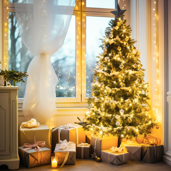 JMEXSUSS Connectable Warm White Christmas Lights Indoor, 8 Modes Christmas Tree Lights Plug in Twinkle Fairy String Lights for Bedroom, 33ft 100 LED Christmas Lights Outdoor for Christmas Tree Decor