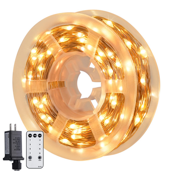 JMEXSUSS 200 LED Fairy Lights for Bedroom, Warm White Christmas Lights Outdoor Waterproof 8 Modes String Lights Indoor with Wheel, 66 ft Remote Control Twinkle Lights Plug in for Christmas Decor