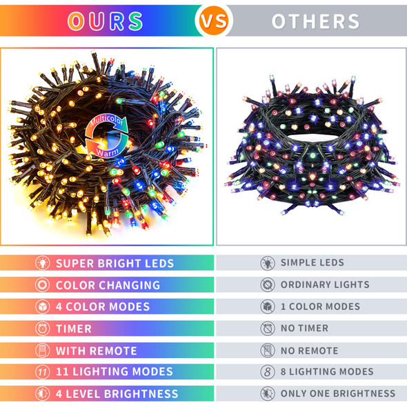 JMEXSUSS 2 Pack Warm White & Multicolor Solar Christmas Lights with 11 Modes Remote, Each 100 LED 42.7ft Solar Color Changing Lights Outdoor Waterproof for Christmas Halloween Decorations