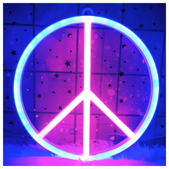 JMG Peace Symbol Neon Sign, Neon Lights LED Home Wall Decoration by USB Powered for Kid Room, Aesthetic Room Decor, Christmas, Birthday Party, 9Inch,Blue+pink