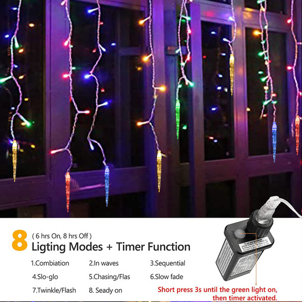 Icicle Christmas Lights, 29.5ft 360 LED Connectable Icicle String Lights with 60 Drops, Window Curtain Fairy Lights with 8 Modes, Icicle Fairy Twinkle Lights for Christmas Decorations (Multicolor)