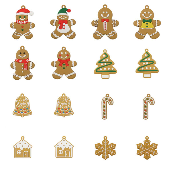 16PCS Gingerbread Christmas Decorations, Gingerbread Ornaments for Christmas Tree, Christmas Tree Hanging Decorations, 2.5 Inch Tall