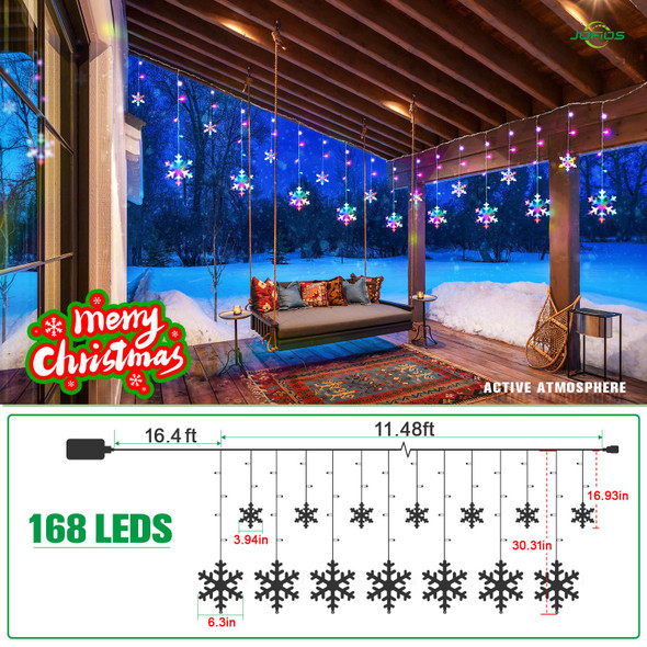 Christmas Snowflake Lights Outdoor, 11.48ft Outdoor Led Snowflake Icicle Christmas Lights with 14 Drops, Waterproof Snowflake Lights for Eaves, Window, Curtain Xmas Decorate
