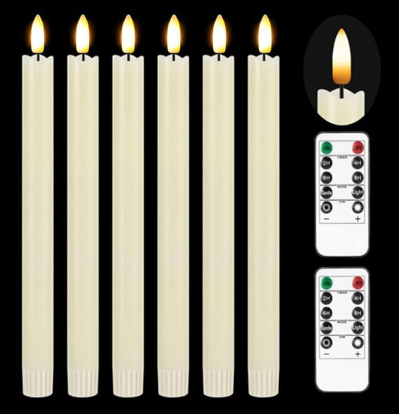 Flameless Candles with Remote Timer, 6Pack Real Wax Battery Operated Candles Flickering Flame, Warm Light Electric Fake LED Candles for Christmas Party Wedding Mother's Day-Ivory