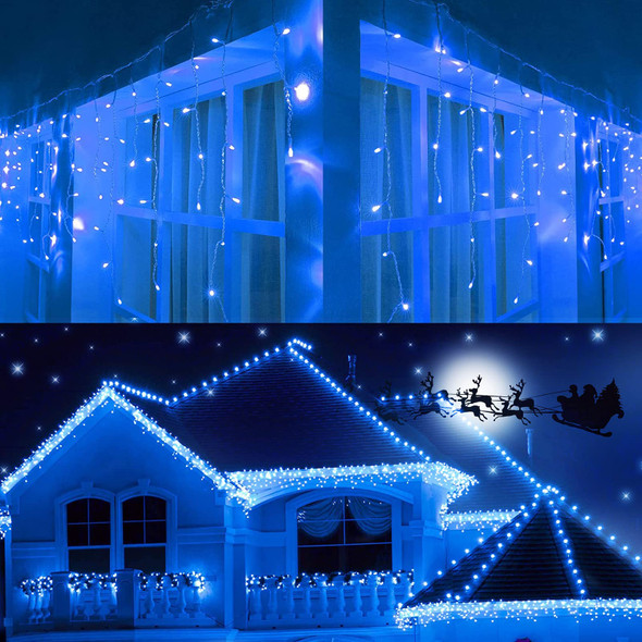 Joomer Christmas Icicle Lights, 400 LED 80 Drops 39Ft 8 Modes Waterproof Christmas Lights Outdoor Connectable with Timer for Holiday, Wedding Party, Eaves, Christmas Decorations (Blue)