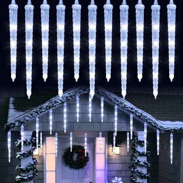 Joomer White Christmas Icicle Lights, 13FT 20 Tubes 90 LED 8 Modes Icicle Lights with Timer Function, Waterproof Connectable Ice String Lights for Holiday Home Patio Trees Christmas Decoration